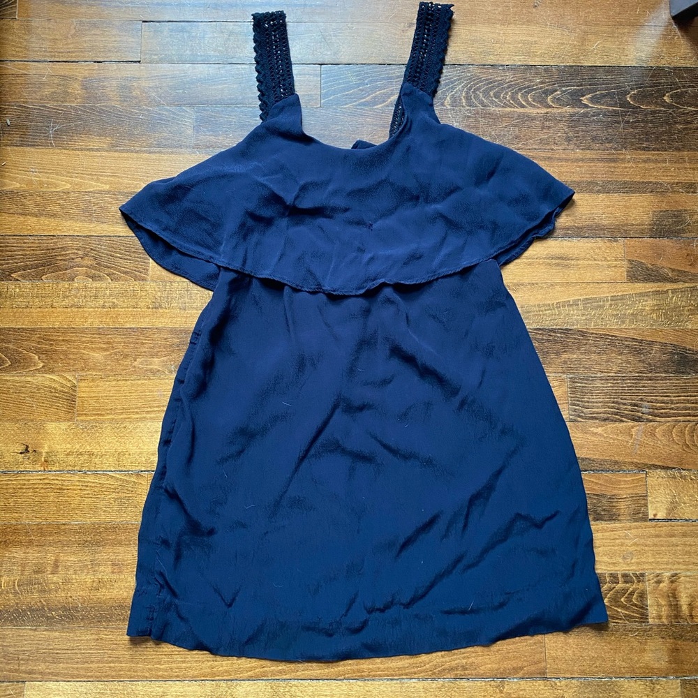 Anthropologie blue cocktail dress with layered top